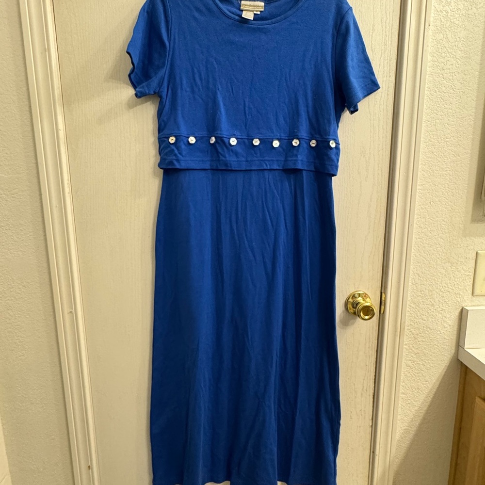 Coldwater Creek Royal Blue Midi Dress with Pearl Accents